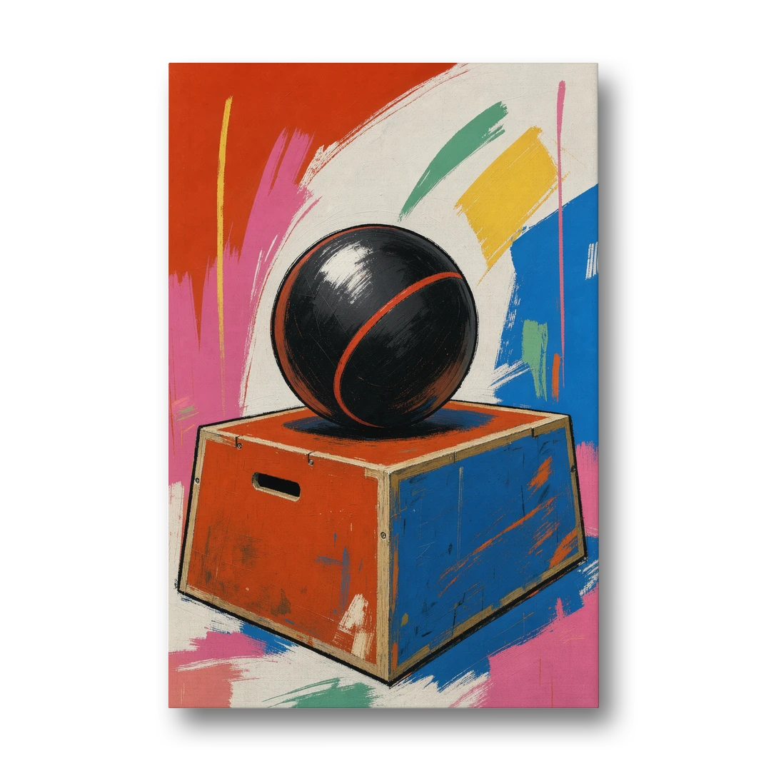Gym Wall Art Medicine Ball on a Jump Box - Canvas Wall Art - Front