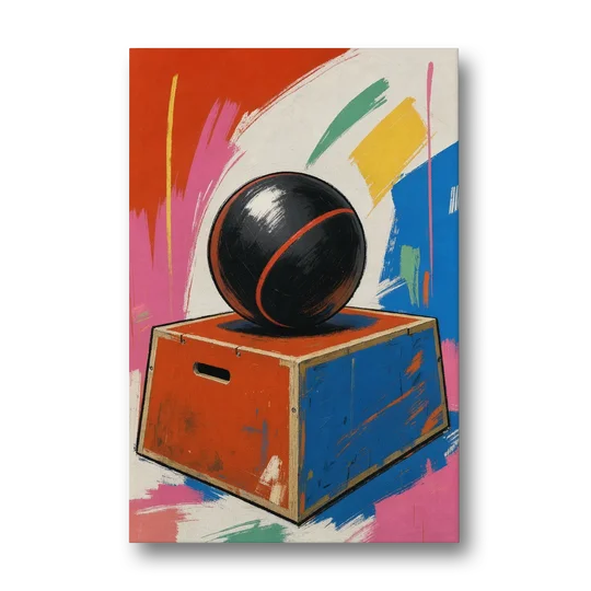 Gym Wall Art Medicine Ball on a Jump Box - Canvas Wall Art - Front