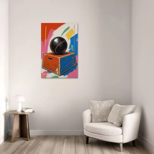 Gym Wall Art Medicine Ball on a Jump Box - Canvas Wall Art - Sofa - 24x36