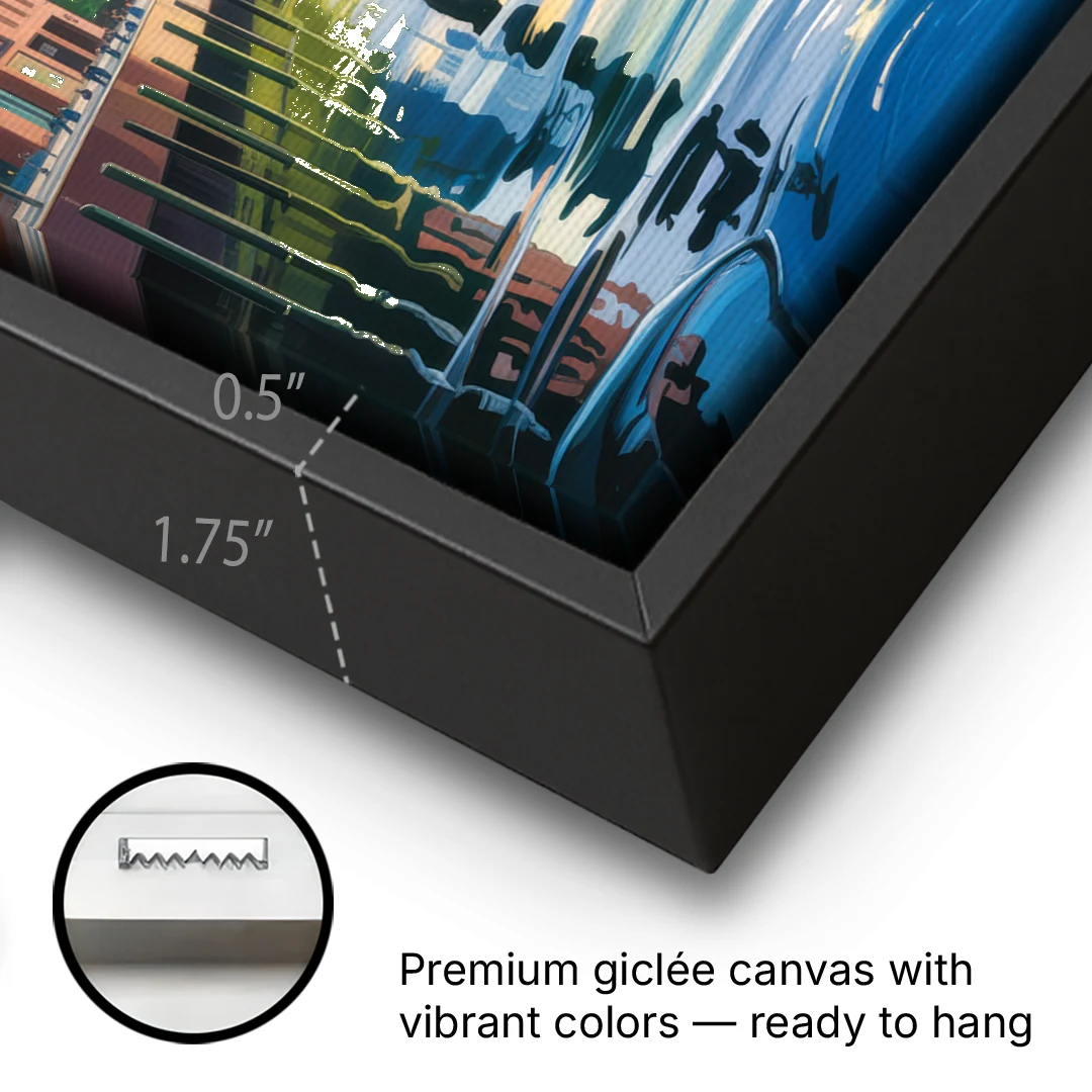 HafenCity Horizon - Black Framed Canvas Wall Art - Gallery Wrap Corner
