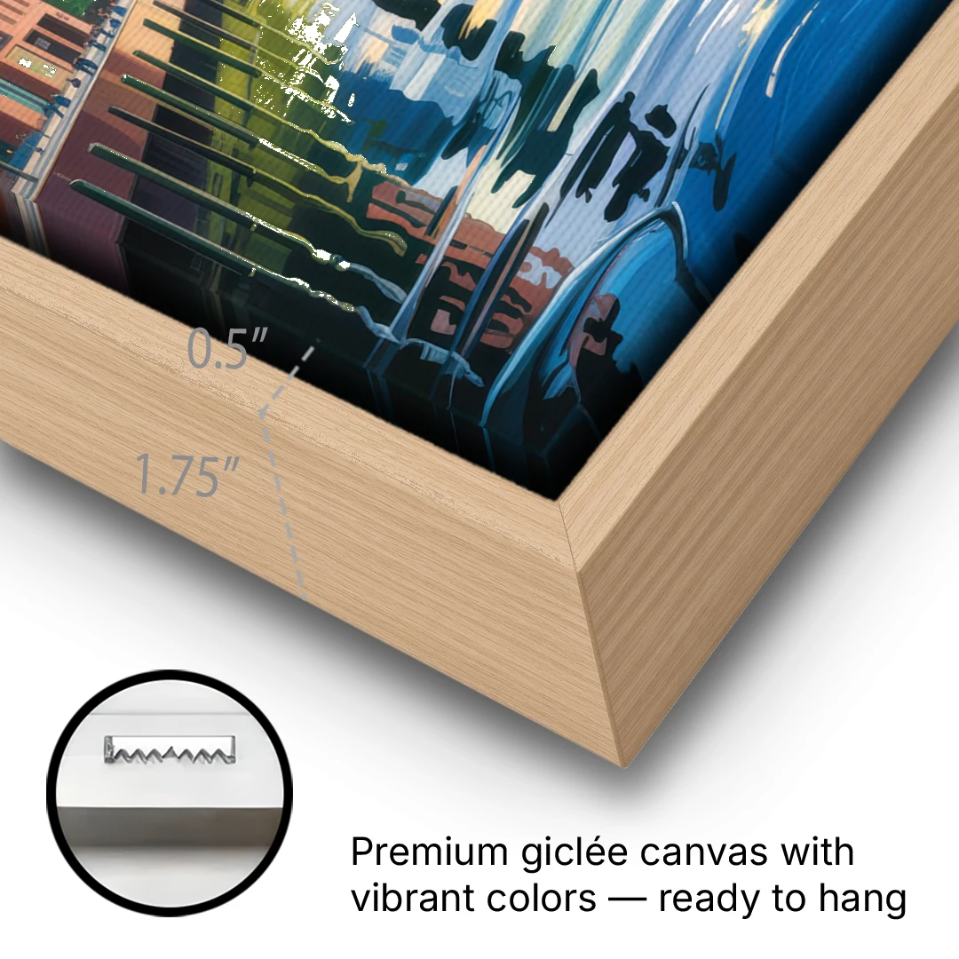 HafenCity Horizon - Oak Framed Canvas Wall Art - Gallery Wrap Corner
