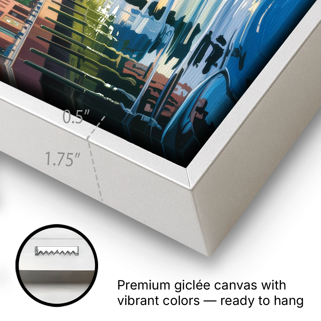 HafenCity Horizon - White Framed Canvas Wall Art - Gallery Wrap Corner