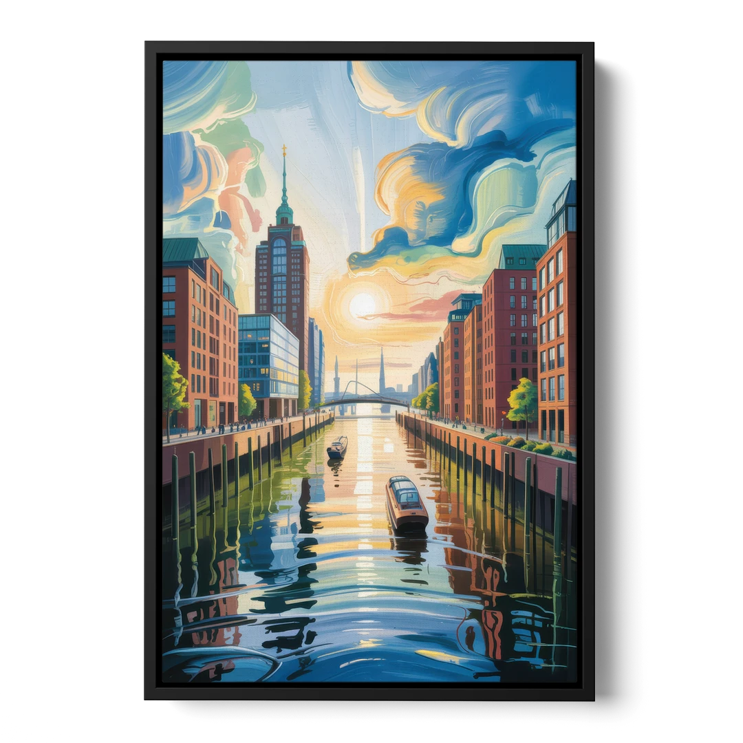 HafenCity Horizon - Black Framed Canvas Wall Art - Front