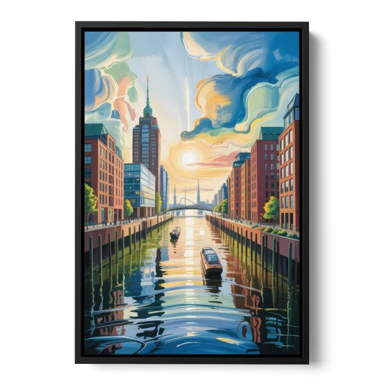 HafenCity Horizon - Black Framed Canvas Wall Art - Front