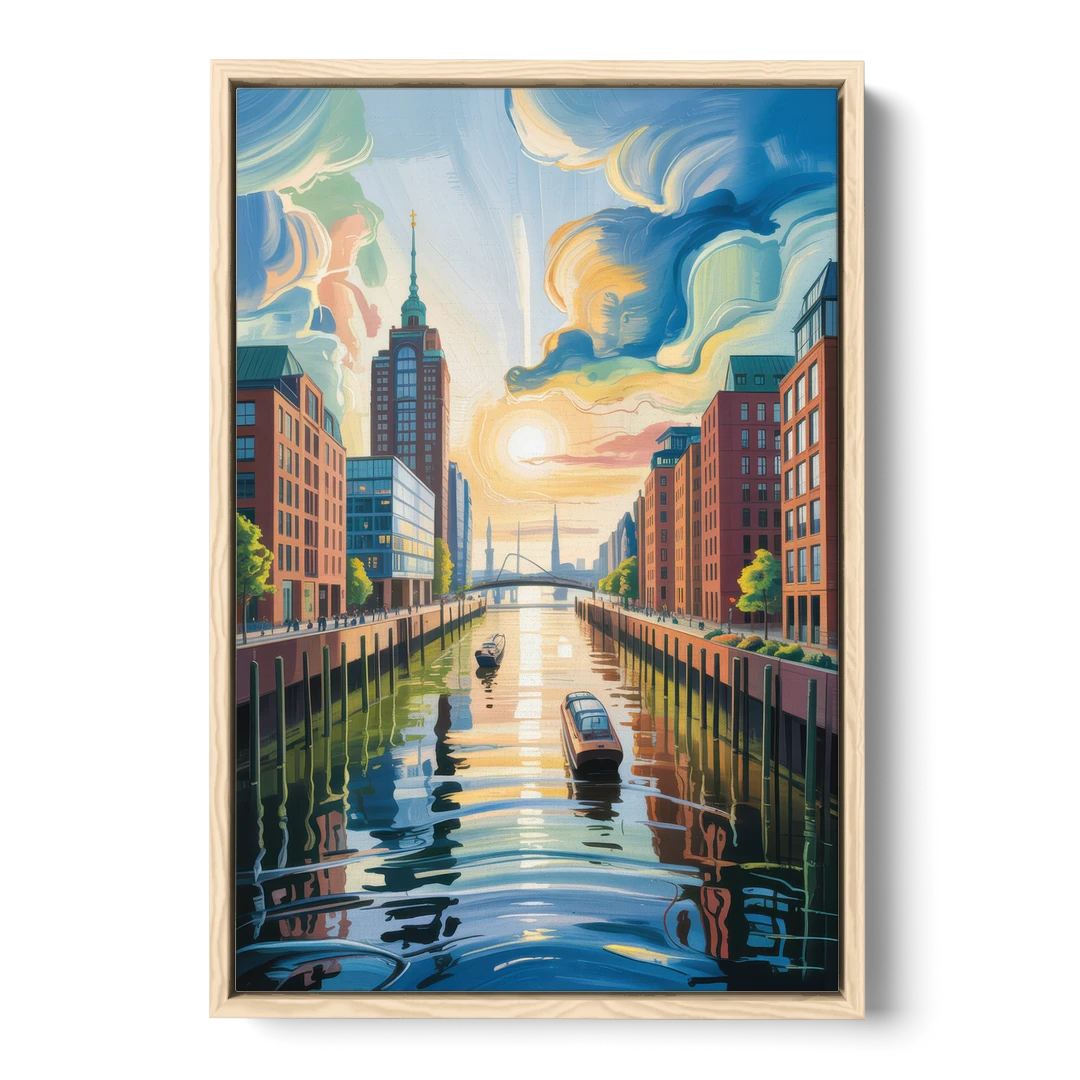 HafenCity Horizon - Oak Framed Canvas Wall Art - Front