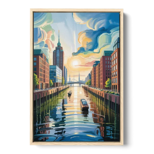 HafenCity Horizon - Oak Framed Canvas Wall Art - Front