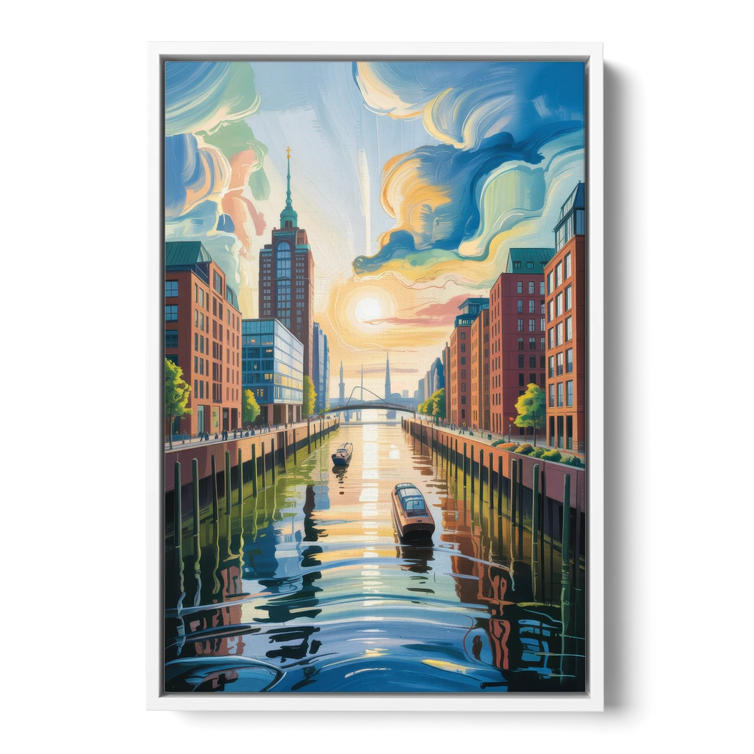 HafenCity Horizon - White Framed Canvas Wall Art - Front