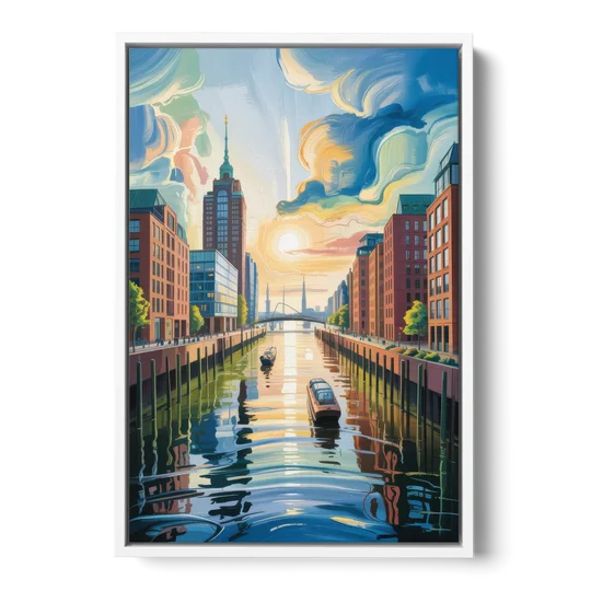 HafenCity Horizon - White Framed Canvas Wall Art - Front