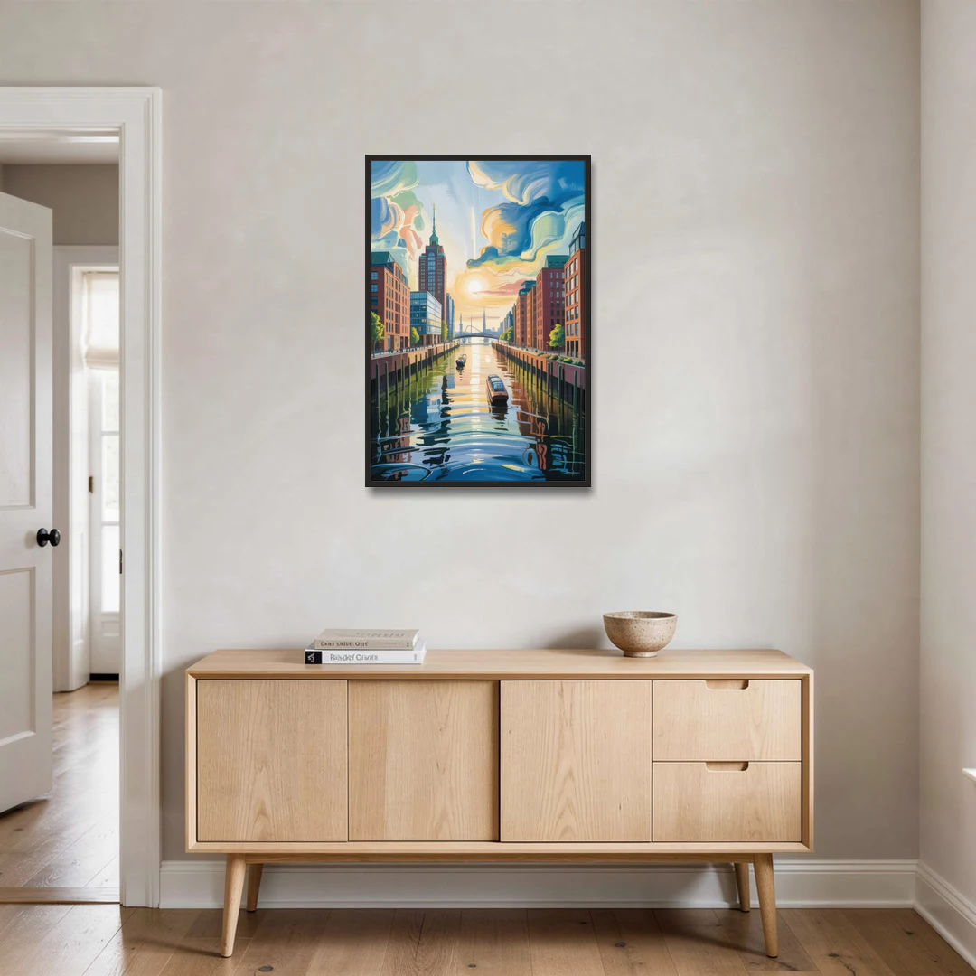 HafenCity Horizon - Black Framed Canvas Wall Art - Coffee Table - 24x36