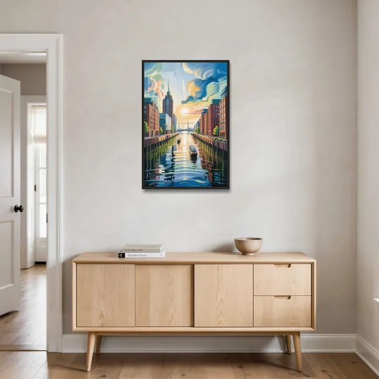 HafenCity Horizon - Black Framed Canvas Wall Art - Coffee Table - 24x36