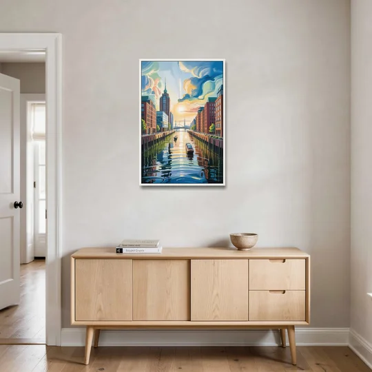HafenCity Horizon - White Framed Canvas Wall Art - Coffee Table - 24x36