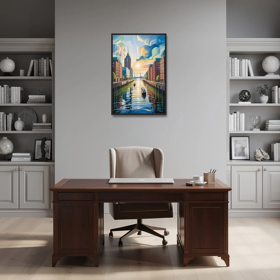 HafenCity Horizon - Black Framed Canvas Wall Art - Office - 24x36