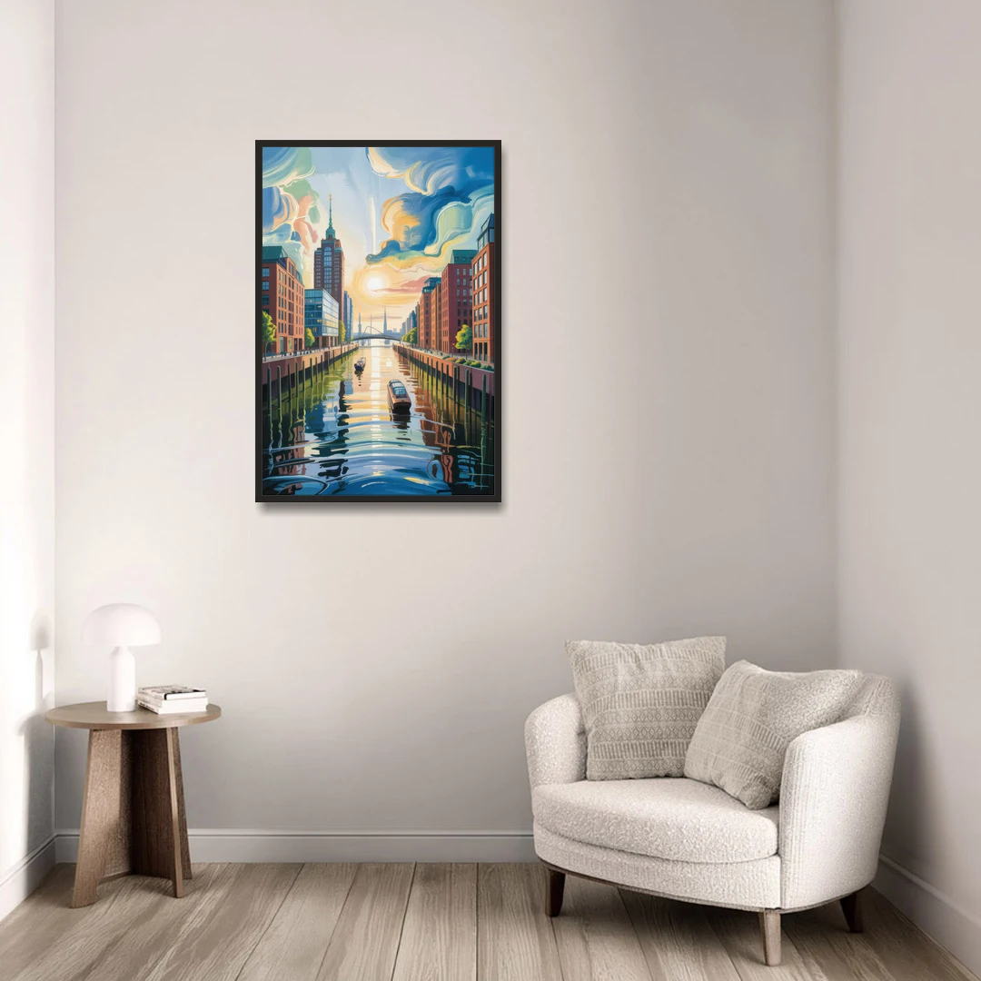 HafenCity Horizon - Black Framed Canvas Wall Art - Sofa - 24x36