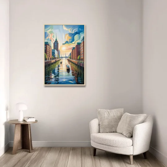 HafenCity Horizon - Oak Framed Canvas Wall Art - Sofa - 24x36