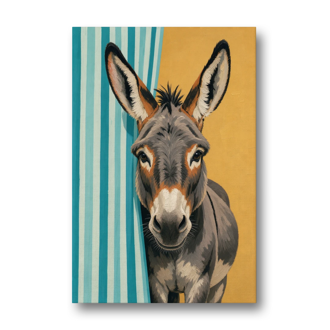 Half Bath Wall Decor with a Curious Donkey - Canvas Wall Art - Front