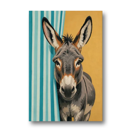 Half Bath Wall Decor with a Curious Donkey - Canvas Wall Art - Front
