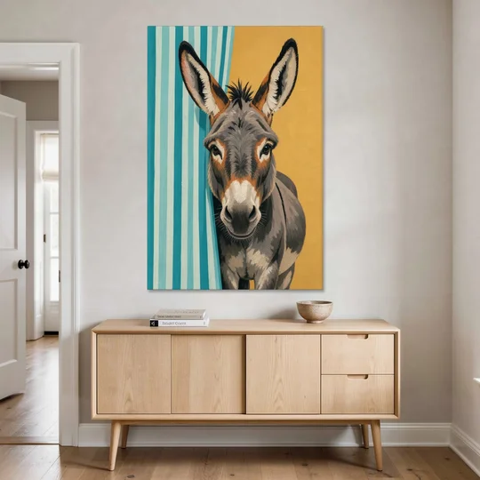 Half Bath Wall Decor with a Curious Donkey - Canvas Wall Art - Coffee Table - 40x60