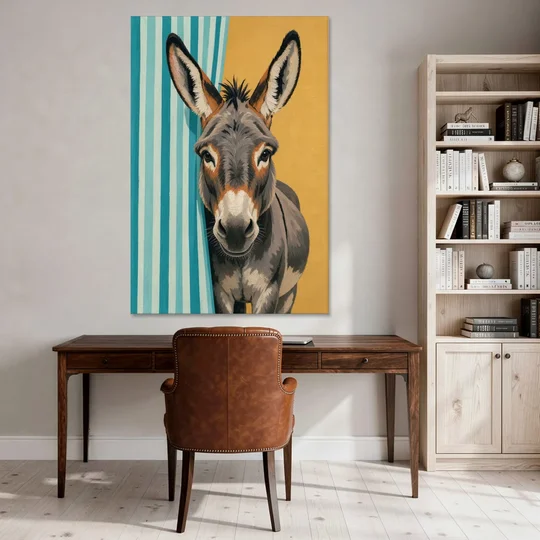 Half Bath Wall Decor with a Curious Donkey - Canvas Wall Art - Office - 40x60