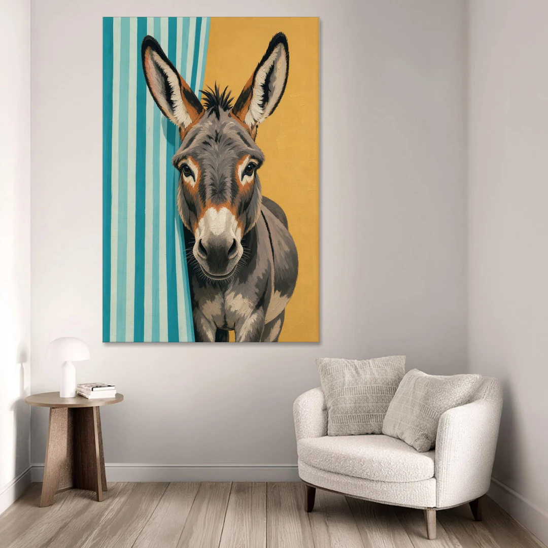 Half Bath Wall Decor with a Curious Donkey - Canvas Wall Art - Sofa - 40x60