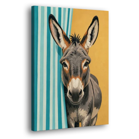 Half Bath Wall Decor with a Curious Donkey - Canvas Wall Art - Side