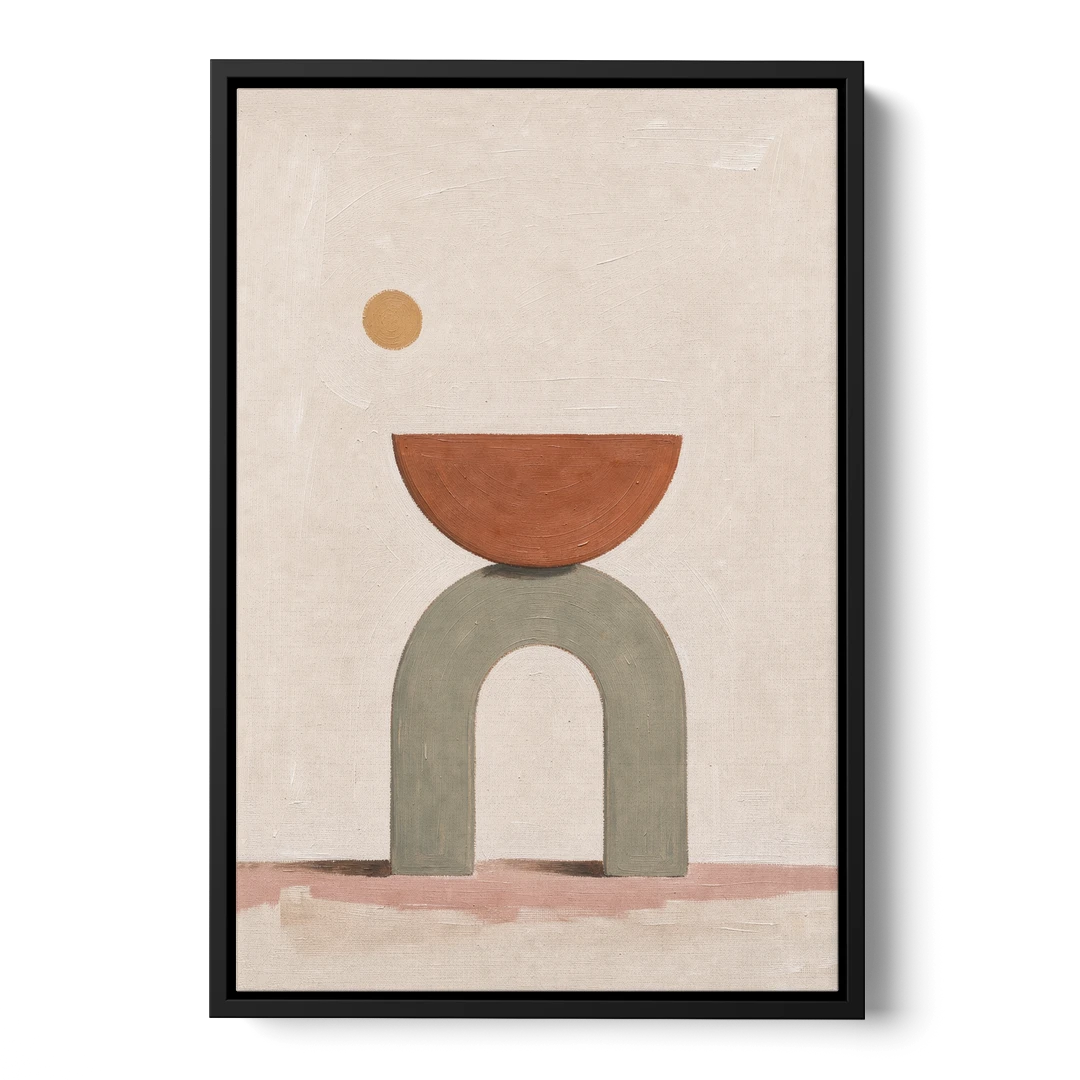 Half Moon Wall Art Balanced on a Sage Arch - Black Framed Canvas Wall Art - Front