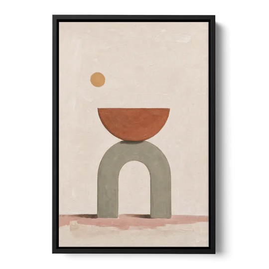 Half Moon Wall Art Balanced on a Sage Arch - Black Framed Canvas Wall Art - Front