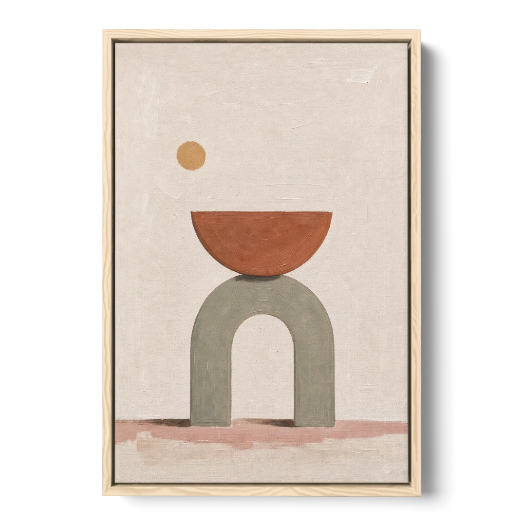 Half Moon Wall Art Balanced on a Sage Arch - Oak Framed Canvas Wall Art - Front