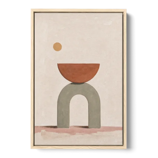 Half Moon Wall Art Balanced on a Sage Arch - Oak Framed Canvas Wall Art - Front