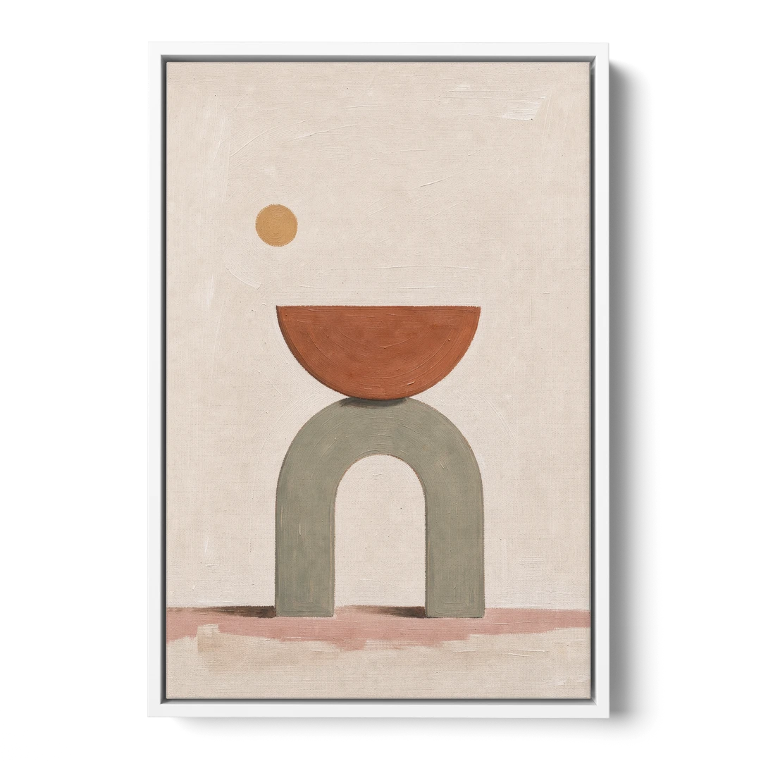 Half Moon Wall Art Balanced on a Sage Arch - White Framed Canvas Wall Art - Front