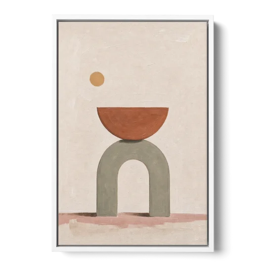 Half Moon Wall Art Balanced on a Sage Arch - White Framed Canvas Wall Art - Front