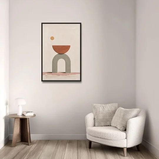 Half Moon Wall Art Balanced on a Sage Arch - Black Framed Canvas Wall Art - Sofa - 24x36