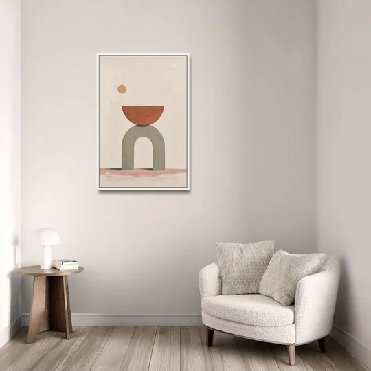 Half Moon Wall Art Balanced on a Sage Arch - White Framed Canvas Wall Art - Sofa - 24x36
