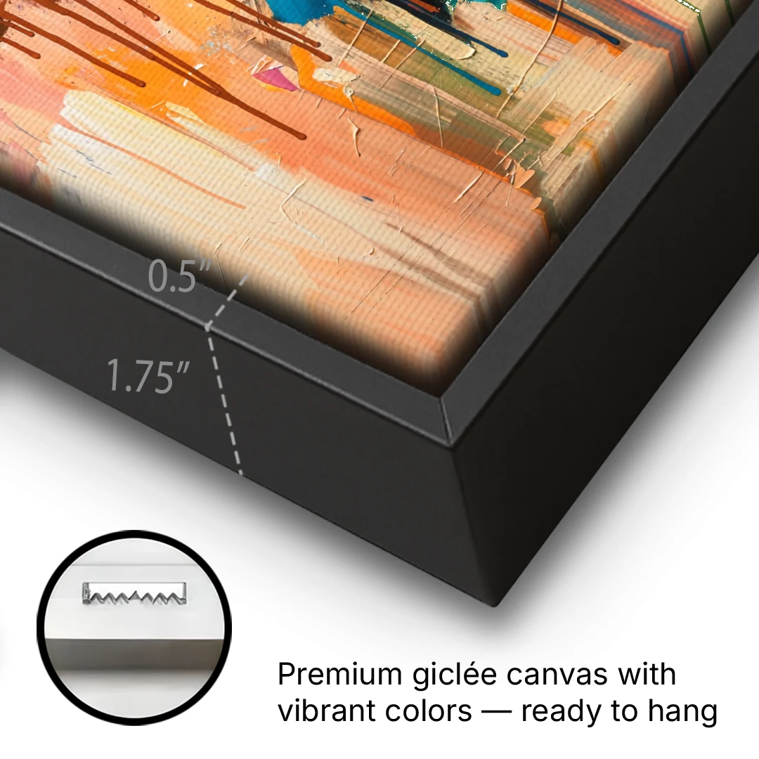 Hand Painted Abstract Canvas Chestnut Drip Bloom - Black Framed Canvas Wall Art - Gallery Wrap Corner