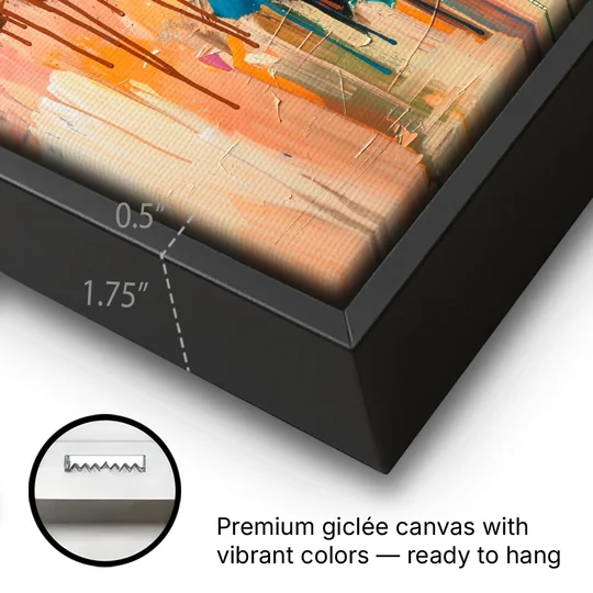 Hand Painted Abstract Canvas Chestnut Drip Bloom - Black Framed Canvas Wall Art - Gallery Wrap Corner