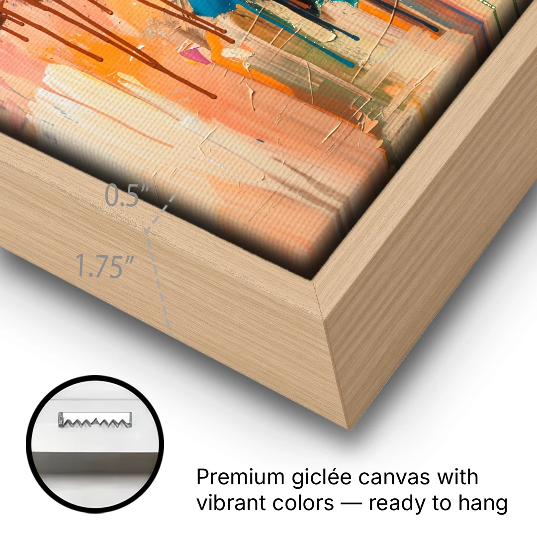 Hand Painted Abstract Canvas Chestnut Drip Bloom - Oak Framed Canvas Wall Art - Gallery Wrap Corner