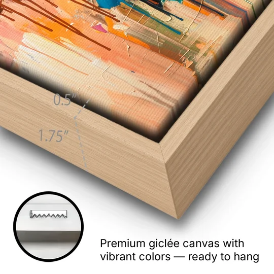 Hand Painted Abstract Canvas Chestnut Drip Bloom - Oak Framed Canvas Wall Art - Gallery Wrap Corner