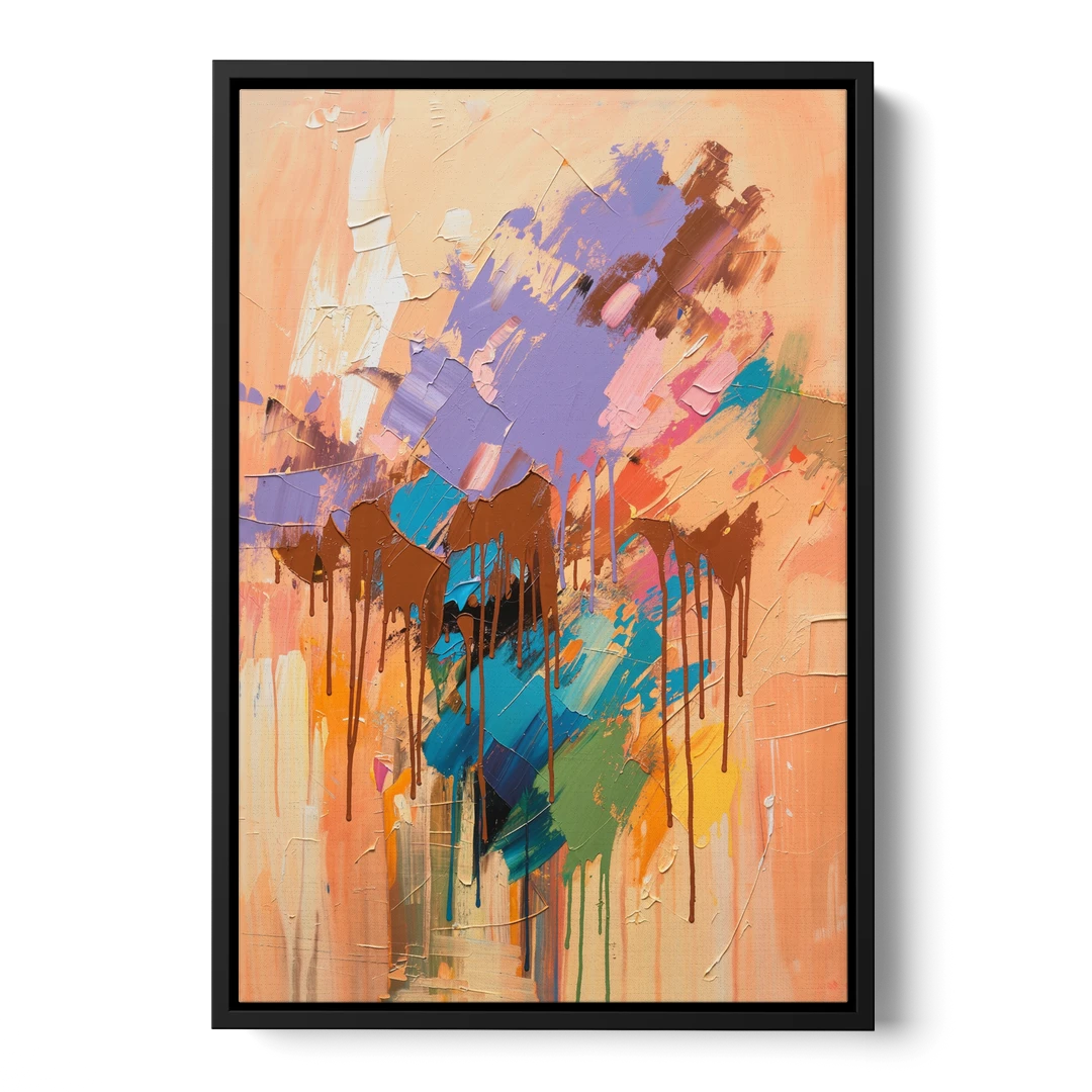 Hand Painted Abstract Canvas Chestnut Drip Bloom - Black Framed Canvas Wall Art - Front