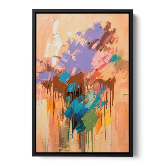 Hand Painted Abstract Canvas Chestnut Drip Bloom - Black Framed Canvas Wall Art - Front