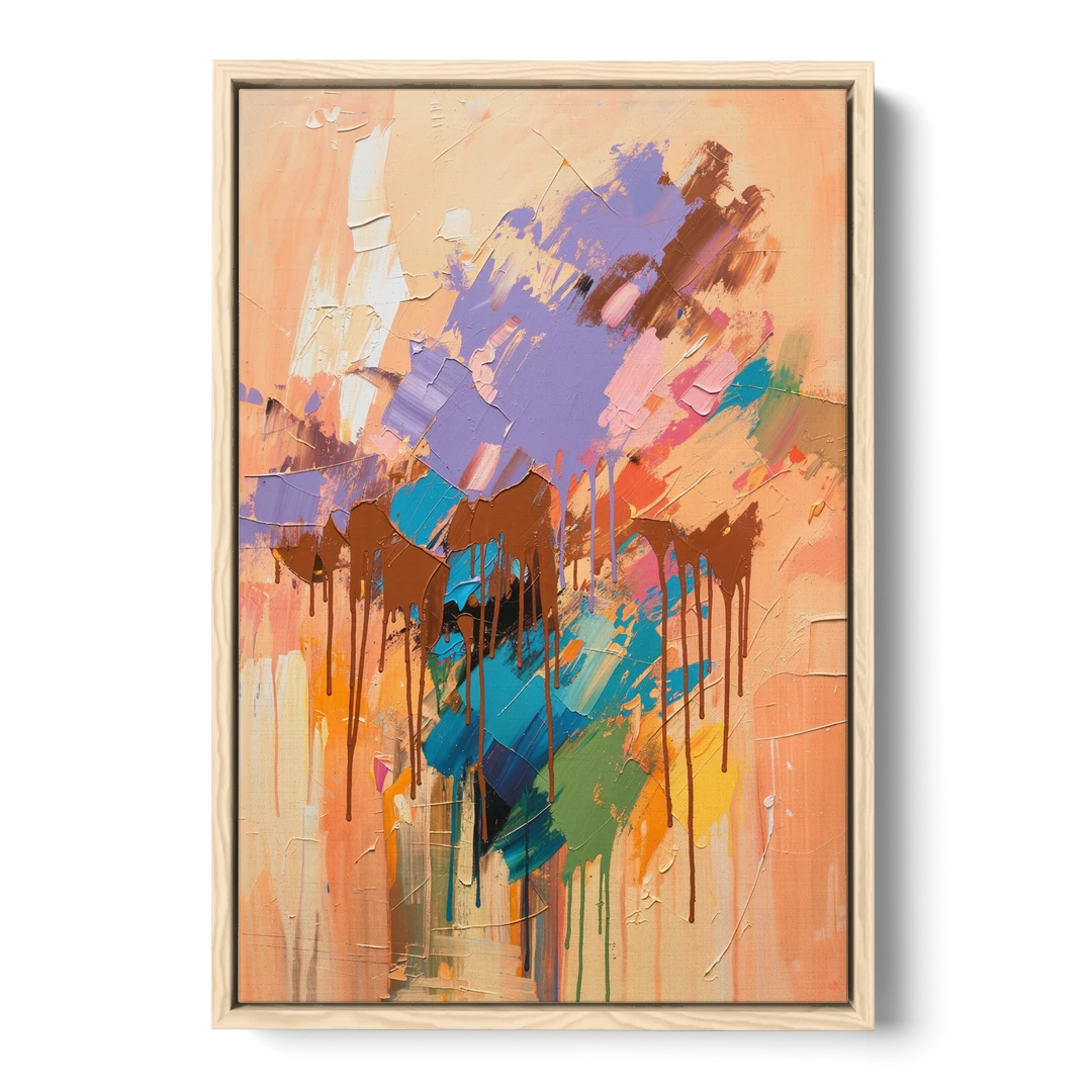 Hand Painted Abstract Canvas Chestnut Drip Bloom - Oak Framed Canvas Wall Art - Front
