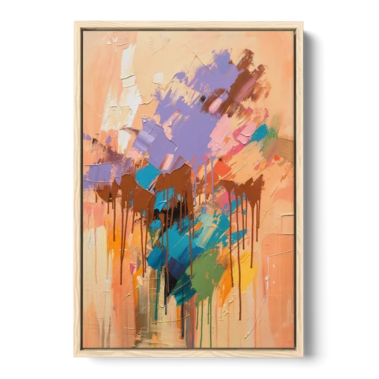 Hand Painted Abstract Canvas Chestnut Drip Bloom - Oak Framed Canvas Wall Art - Front