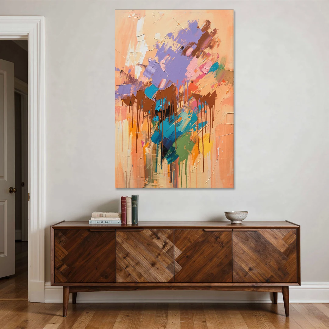 Hand Painted Abstract Canvas Chestnut Drip Bloom - Canvas Wall Art - Coffee Table - 40x60