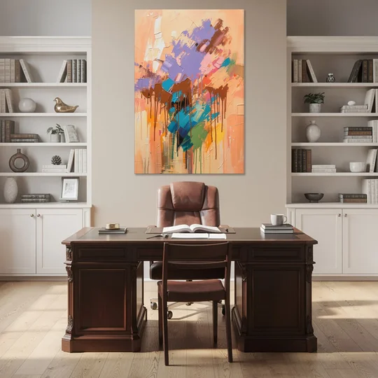 Hand Painted Abstract Canvas Chestnut Drip Bloom - Canvas Wall Art - Office - 40x60