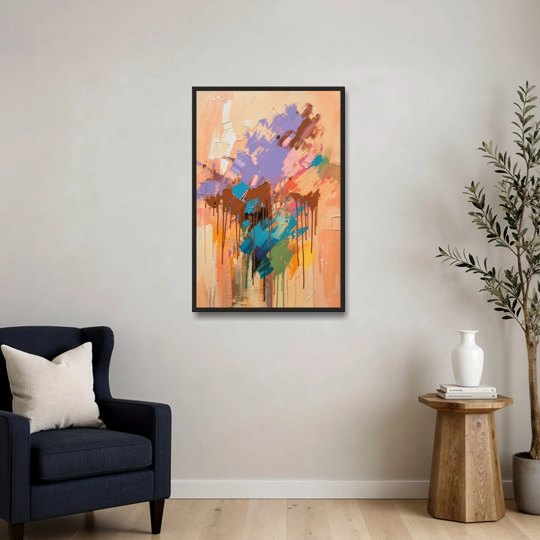 Hand Painted Abstract Canvas Chestnut Drip Bloom - Black Framed Canvas Wall Art - Sofa - 24x36