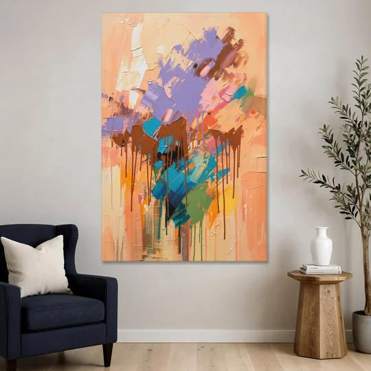 Hand Painted Abstract Canvas Chestnut Drip Bloom - Canvas Wall Art - Sofa - 40x60