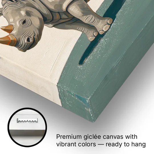 Hand Painted Baby Rhino and Oxpecker for the Nursery - Canvas Wall Art - Gallery Wrap Corner