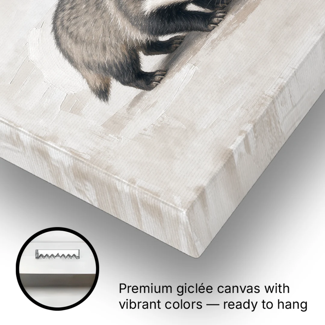 Hand Painted Badger Cub on Linen for the Nursery - Canvas Wall Art - Gallery Wrap Corner