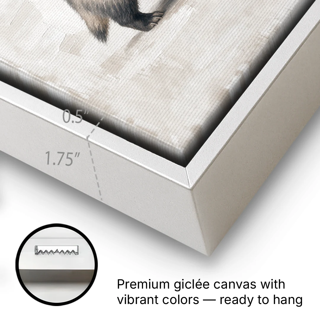 Hand Painted Badger Cub on Linen for the Nursery - White Framed Canvas Wall Art - Gallery Wrap Corner