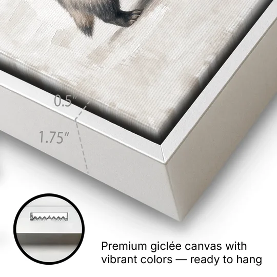 Hand Painted Badger Cub on Linen for the Nursery - White Framed Canvas Wall Art - Gallery Wrap Corner
