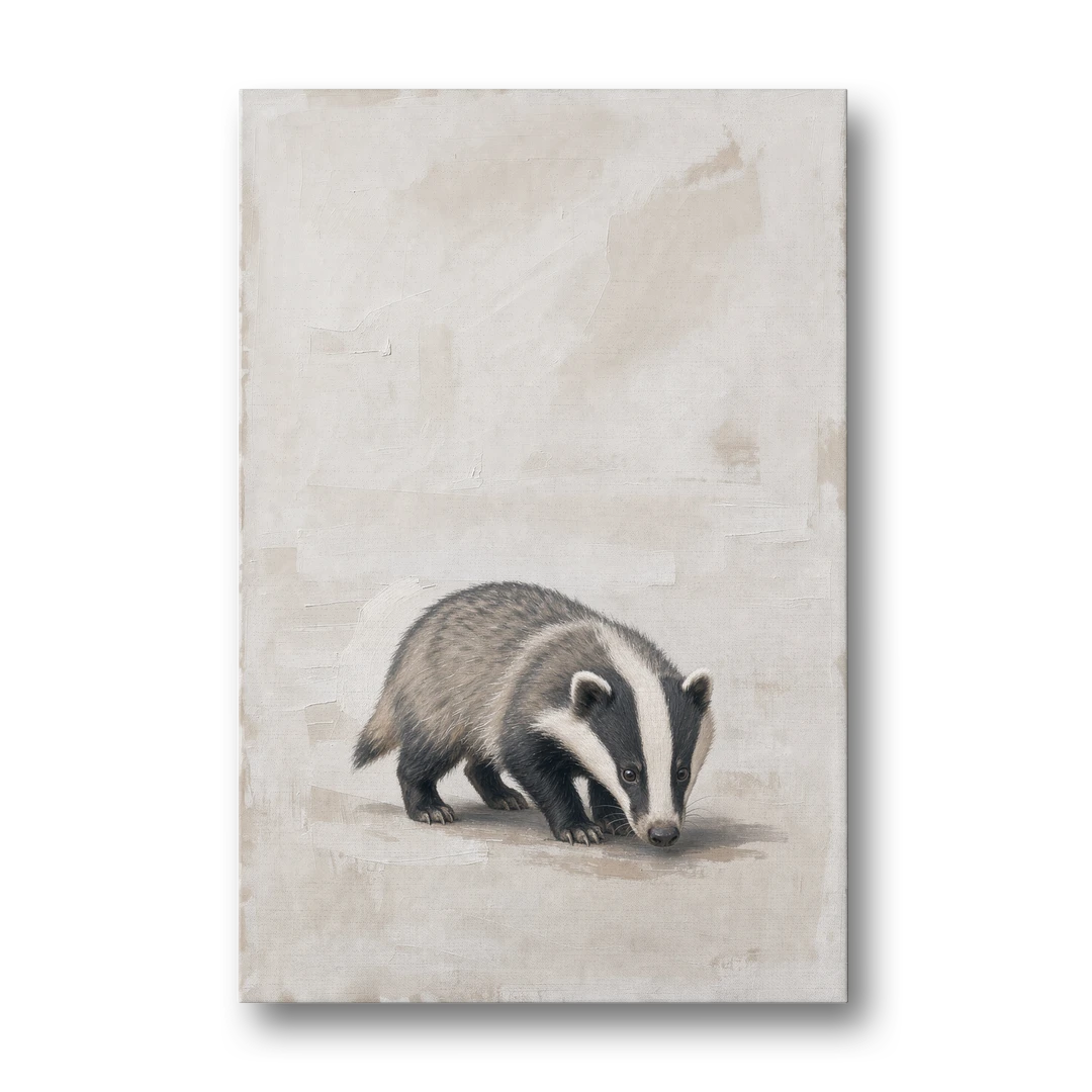 Hand Painted Badger Cub on Linen for the Nursery - Canvas Wall Art - Front