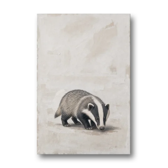 Hand Painted Badger Cub on Linen for the Nursery - Canvas Wall Art - Front